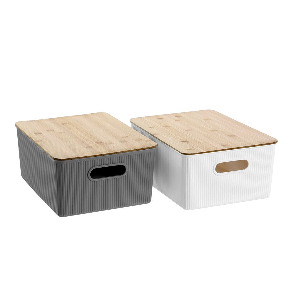 Medium White Storage Tub with Bamboo Lid