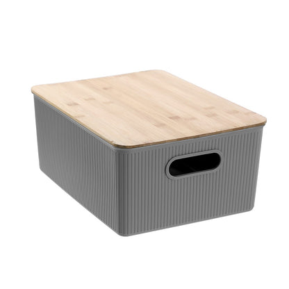 Medium Dark Grey Storage Tub with Bamboo Lid