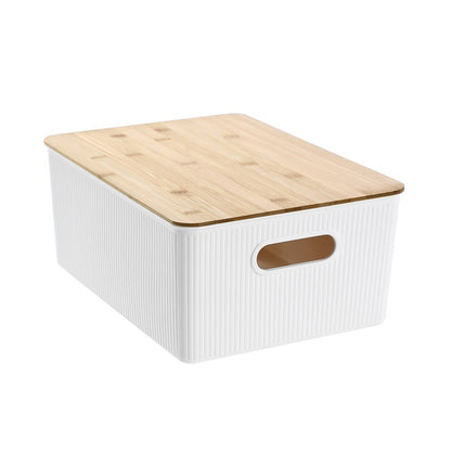 Medium White Storage Tub with Bamboo Lid