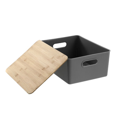 Medium Dark Grey Storage Tub with Bamboo Lid