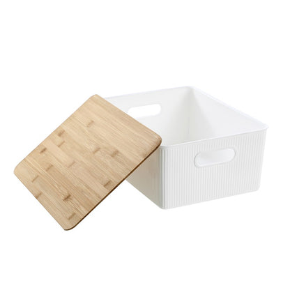 Medium White Storage Tub with Bamboo Lid