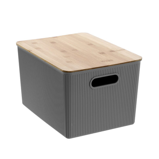 Large Dark Grey Storage Tub with Bamboo Lid