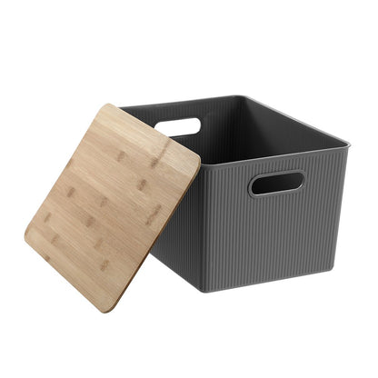 Large Dark Grey Storage Tub with Bamboo Lid