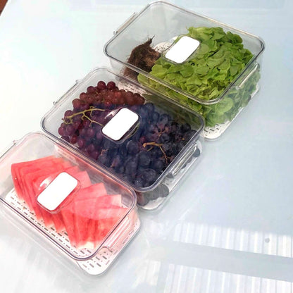 Large Clear Fridge Storage Box with Drainer Board & Lid