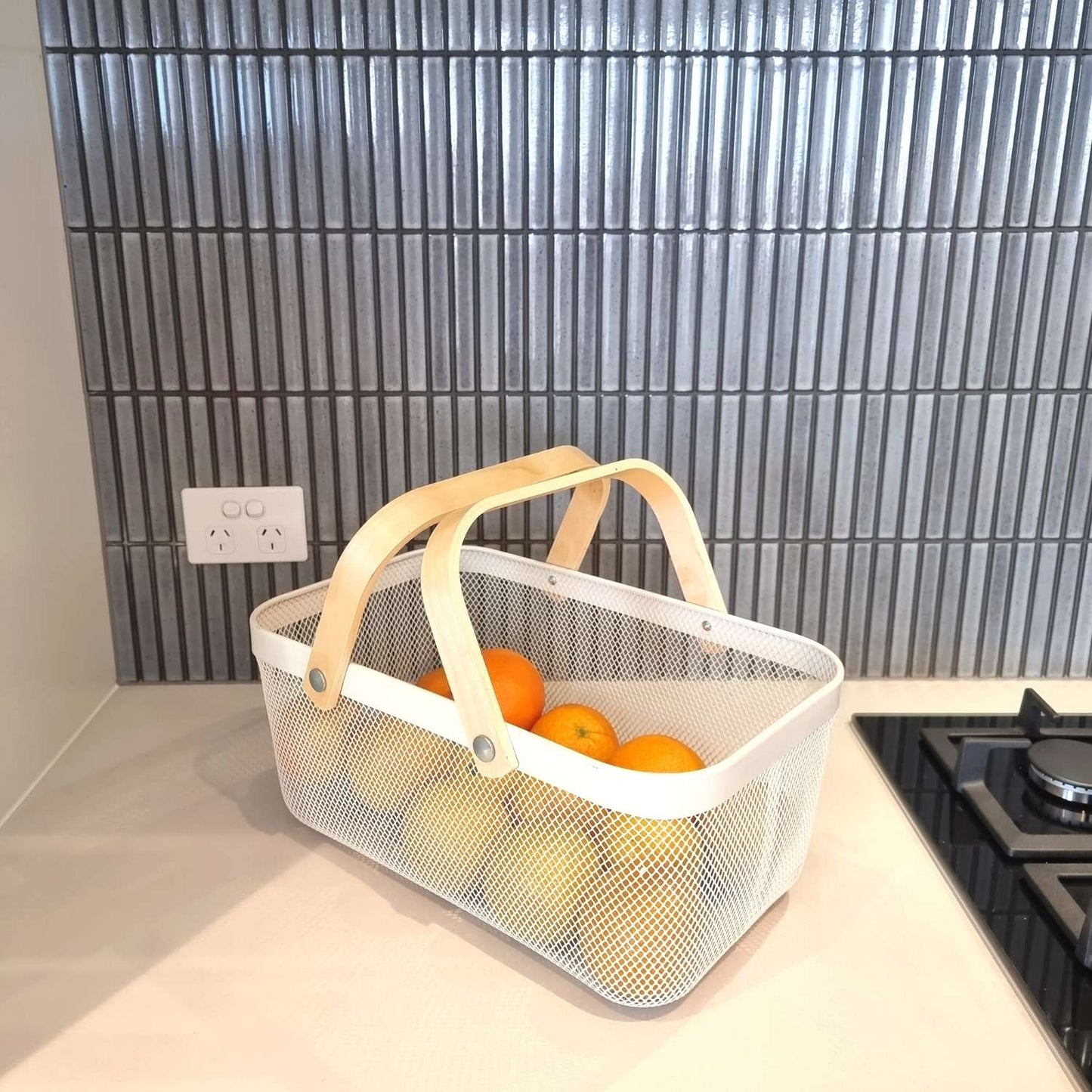 Large White Rectangle Mesh Storage Basket