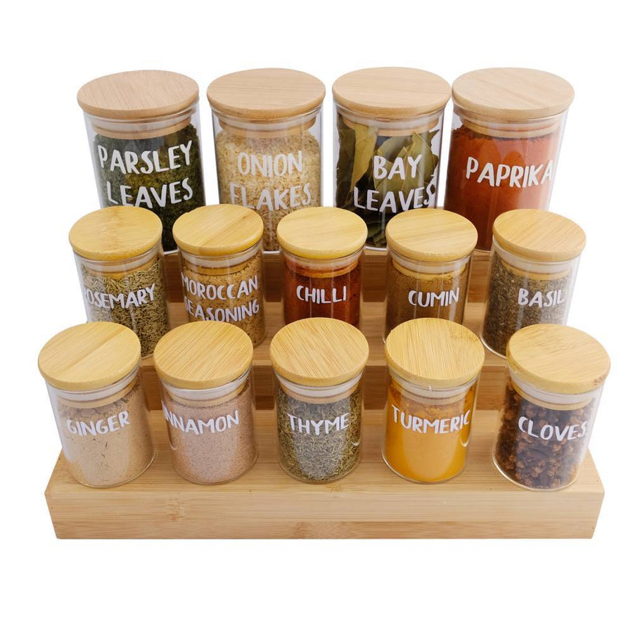10 Baby & 4 Large Herb & Spice Jars with Spice Rack Set + Label Voucher