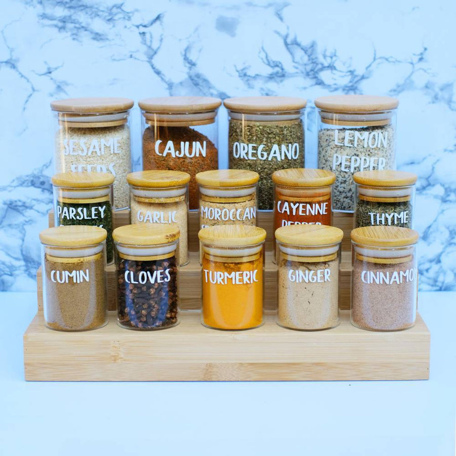 10 Baby & 4 Large Herb & Spice Jars with Spice Rack Set + Label Voucher