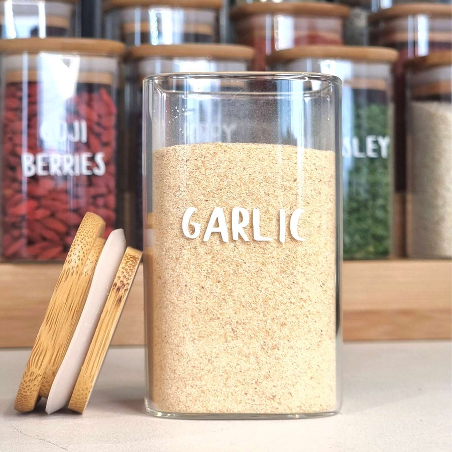 Square Glass Spice Jar with Bamboo Lid - 225ml