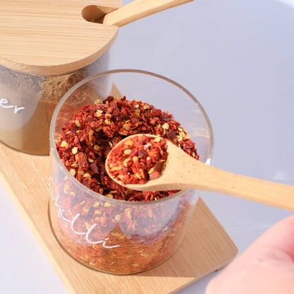 Glass Jar Trio with Bamboo Lids, Spoons & Tray