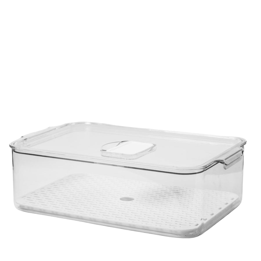 Large Clear Fridge Storage Box with Drainer Board & Lid