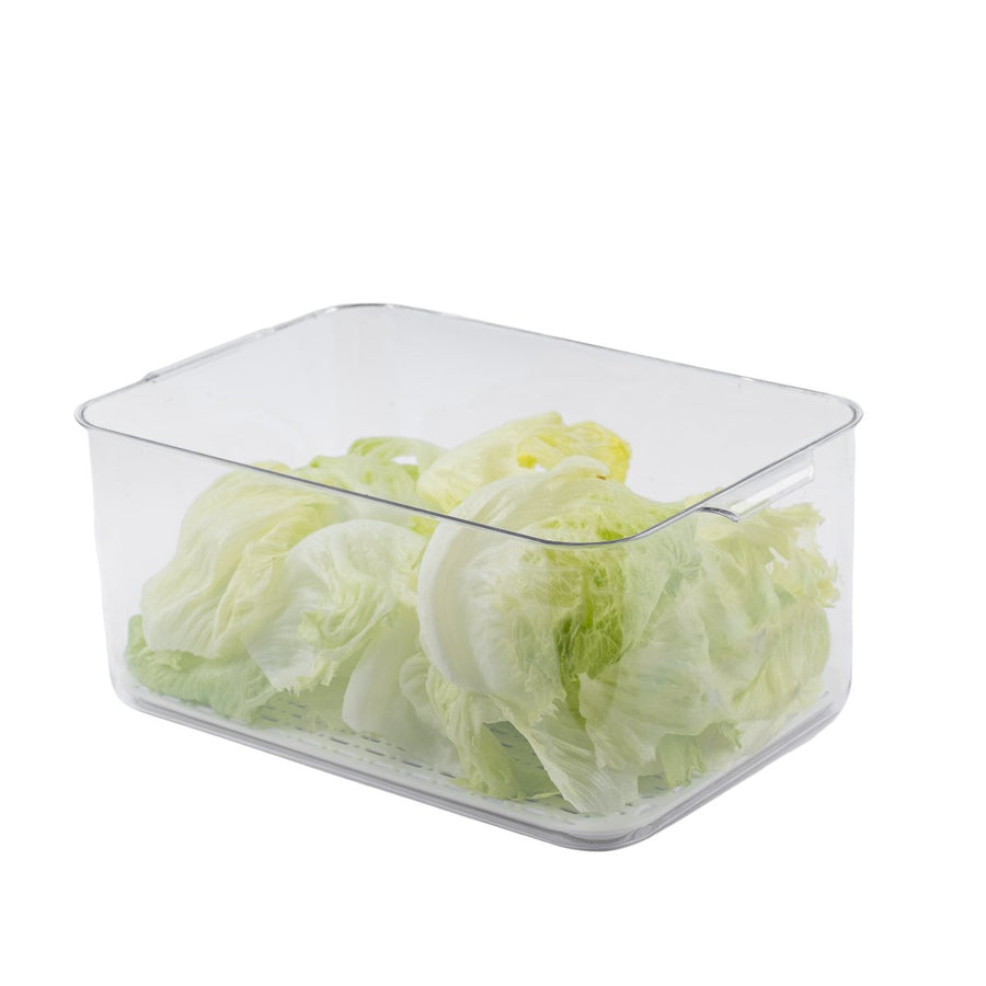Extra Large Clear Fridge Storage Box with Drainer Board & Lid