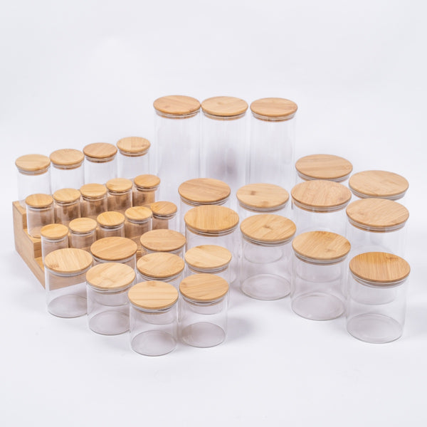Extra Large Bamboo Glass Storage Container Bundle