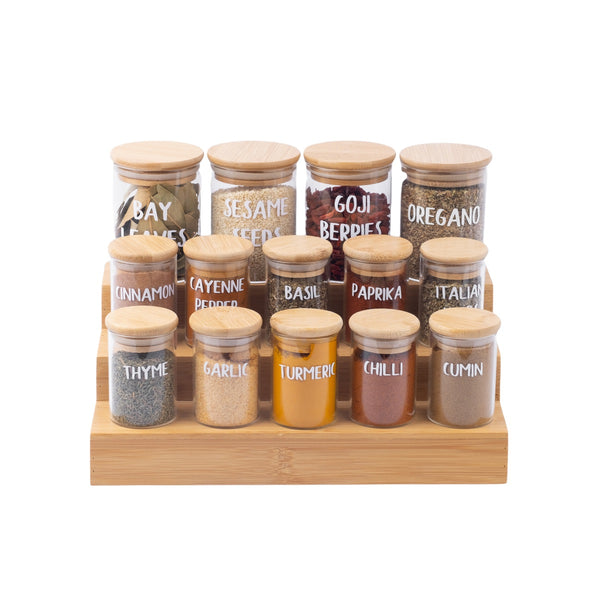 10 Baby & 4 Large Herb & Spice Jars with Spice Rack Set - 100ml & 300ml