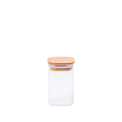 Square Glass Spice Jar with Bamboo Lid - 225ml