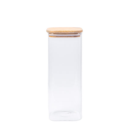 Tall Square Glass Jar with Bamboo Lid - 2.2L