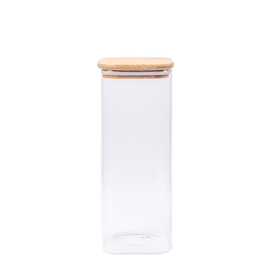 Tall Square Glass Jar with Bamboo Lid - 2.2L